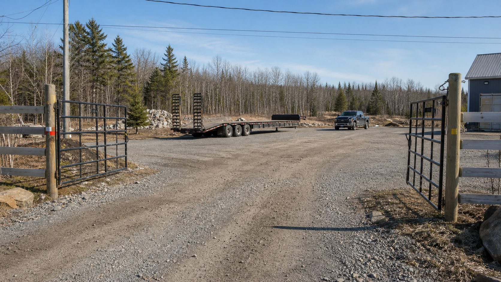 Access photos that reveal trailer space, ground surface, and entrance limits for quote preparation transport planning.