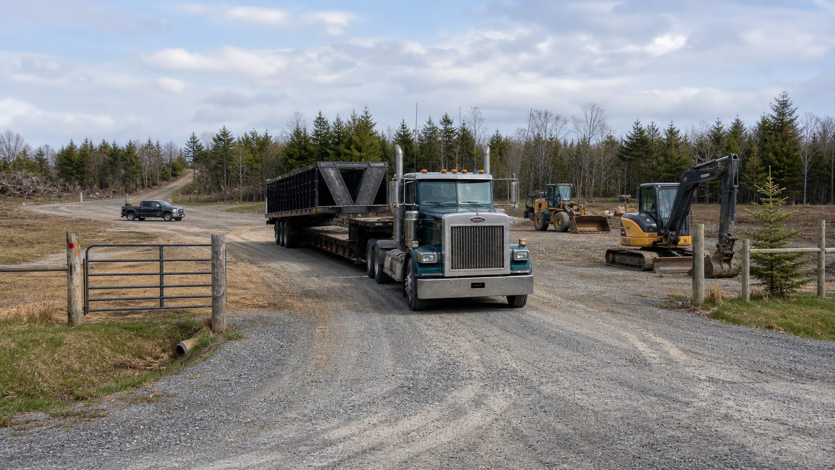 Rural or jobsite access with a clear loading area for route and access planning transport planning.