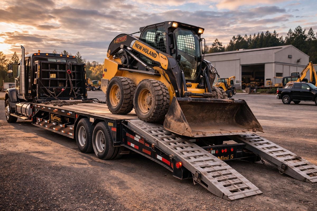 Skid steer loaded for transport